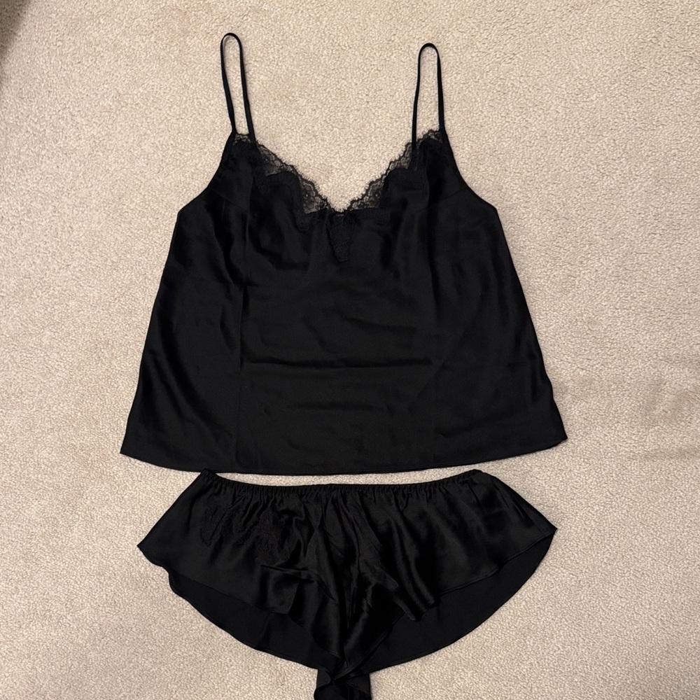 Victoria's Secret Black Lace-Trim Camisole & Ruffle Short Sleep Set